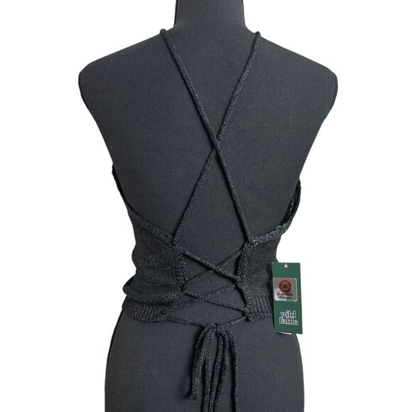 Wild Fable Junior Black Halter Neck Knit Crop Top With Adjustable Tie Back XXL - Picture 2 of 6